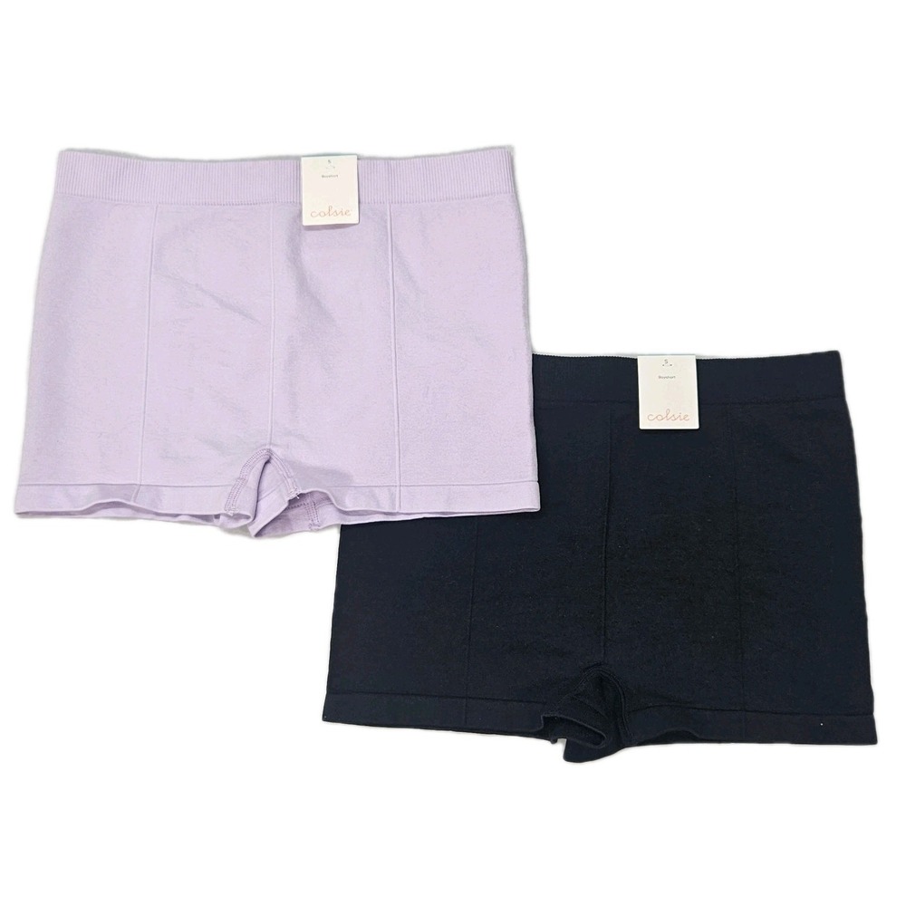 Colsie Girls Seamless Boyshort Panties 2 Pack Black Purple Ribbed‎ Size S NEW